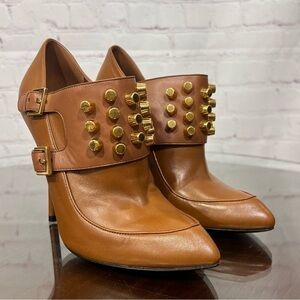 GUCCI gold studded TOM women’s ankle booties with super sexy 4” stilettos 7.5